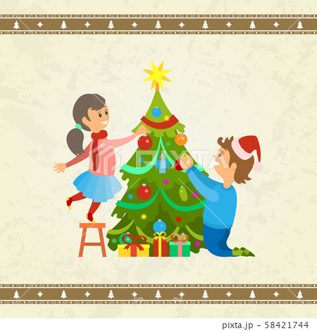 Christmas Holiday Pine Tree Decoration of Family Christmas Holiday Pine Tree Decoration of Family 58421744