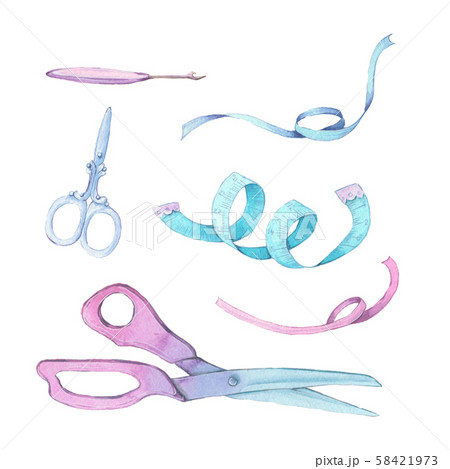 Set of needle bed sewing accessories. Hand drawing Set of needle bed sewing accessories. Hand drawing 58421973