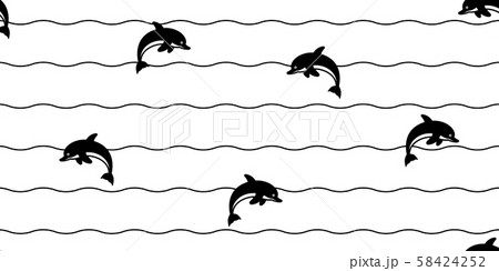 dolphin Seamless pattern fish vector shark tuna doodle cartoon salmon whale wave ocean sea scarf isolated repeat wallpaper tile background illustration design 58424252