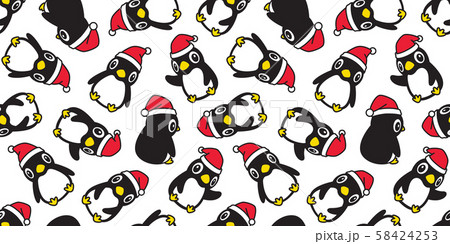 Penguin Seamless Pattern Christmas Vector Santa のイラスト素材