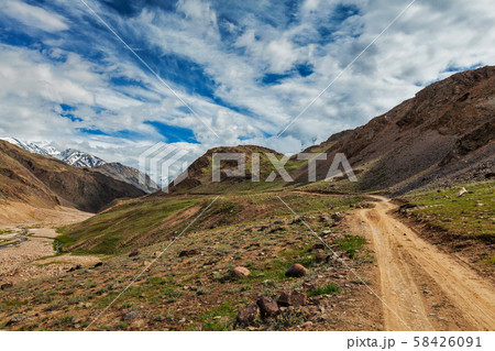 Dirt road in Spiti valley in Himalayas Dirt road in Spiti valley in Himalayas 58426091