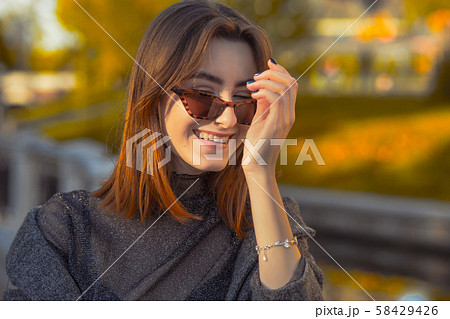 happy autumn girl happy autumn girl 58429426
