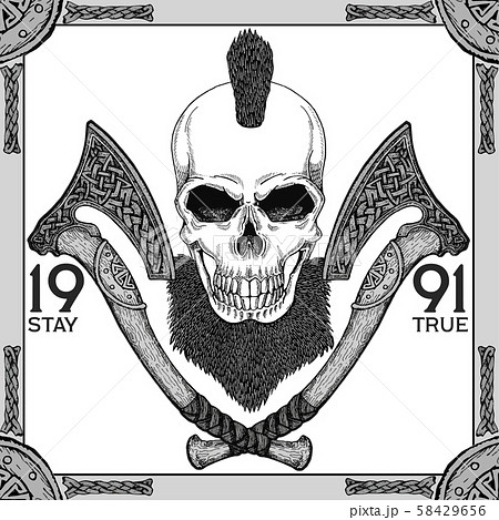 Vintage, hipster skull barbershop logo in old style, vector. Vintage, hipster skull barbershop logo in old style, vector. 58429656