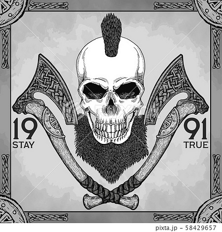 Vintage, hipster skull barbershop logo in old style, vector. Vintage, hipster skull barbershop logo in old style, vector. 58429657
