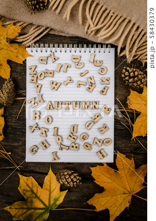 White blank notebook and pen with wooden letters White blank notebook and pen with wooden letters 58430379
