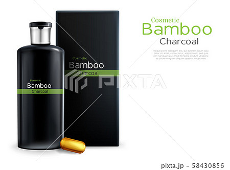 shampoo with bamboo, charcoal. Packaging design 58430856