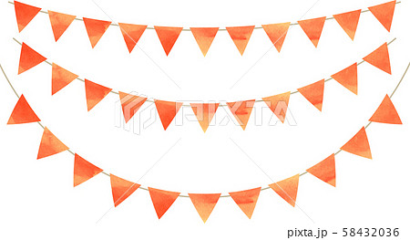 フラッグ 三角 ガーランド 水彩 オレンジのイラスト素材