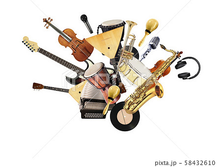 A variety of musical instruments in beautiful flight A variety of musical instruments in beautiful flight 58432610