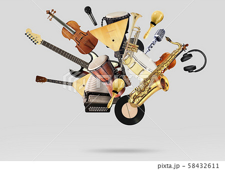 A variety of musical instruments in beautiful flight A variety of musical instruments in beautiful flight 58432611