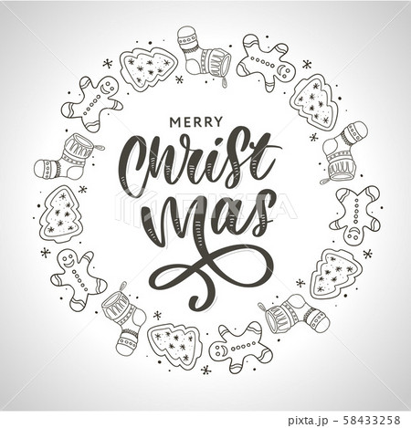 Hand Drawn Ink Christmas Wreath With Bump Firのイラスト素材