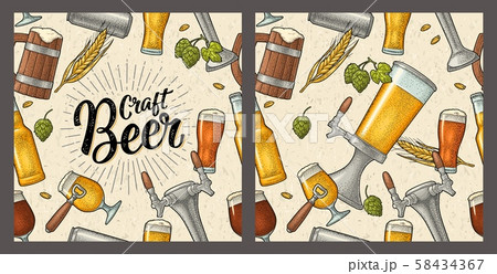 Seamless pattern beer tap, glass, can, bottle and 58434367