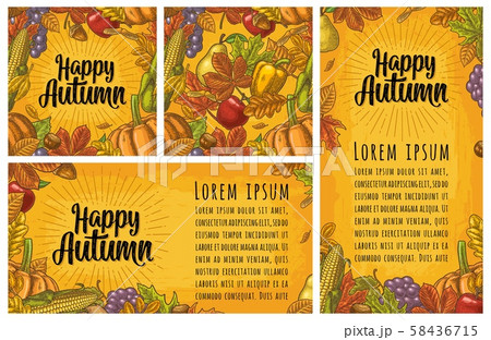 Seamless pattern and poster leaf, chestnut, fruits, vegetables. Happy Autumn Seamless pattern and poster leaf, chestnut, fruits, vegetables. Happy Autumn 58436715