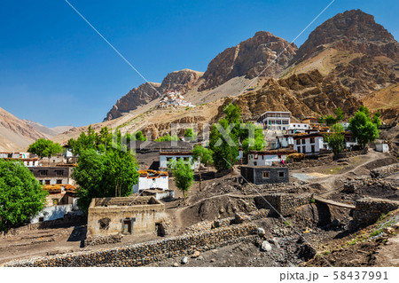 Ki village and monastery in Himalayas 58437991