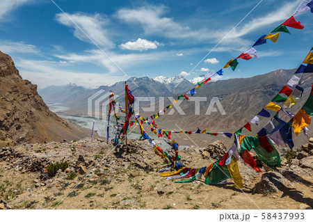 Buddhist prayer flags lungta in Spiti Valley in Himalayas 58437993