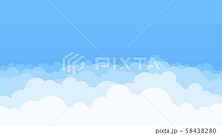 Clouds and blue sky background. Vector flat air white cloud cartoon on sky horizon 58438280