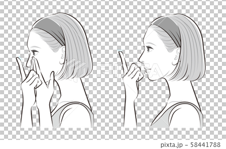 眼をケアしている女性のイラスト:コンタクトレンズ 58441788
