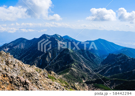 春の八ヶ岳登山:赤岳山頂から権現岳方面の眺め 春の八ヶ岳登山:赤岳山頂から権現岳方面の眺め 58442294