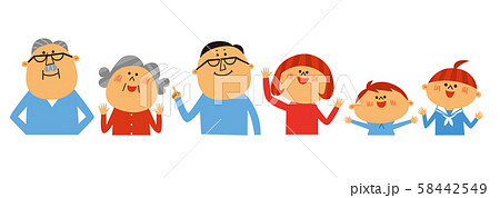 一列に並んだ笑顔の家族 一列に並んだ笑顔の家族 58442549