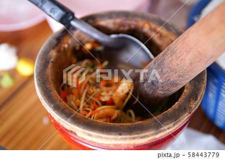 The traditional of thai food, Papaya salad ingredients, Papaya salad food  58443779