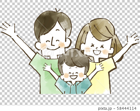 ３人家族 笑顔 水彩のイラスト素材