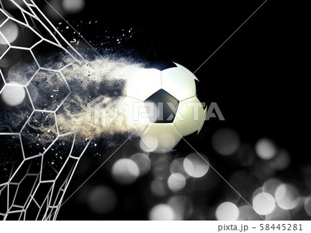 ゴールネットを突き破るサッカーボールのイラスト素材