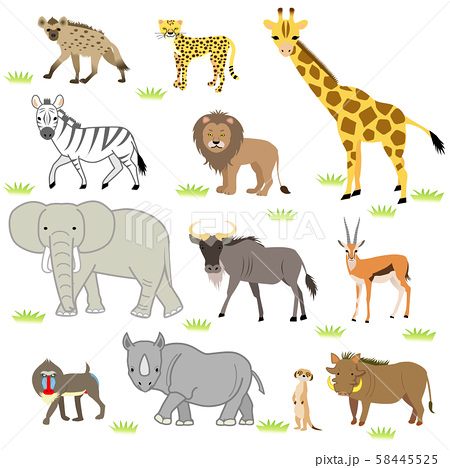 アフリカ サバンナの動物達のイラスト素材