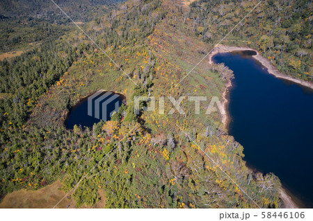 風吹大池と科鉢池 長野県小谷村(ドローンによる空撮) 風吹大池と科鉢池 長野県小谷村(ドローンによる空撮) 58446106