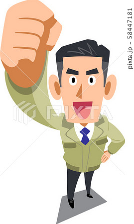 拳を掲げる工務店の男性のイラスト素材