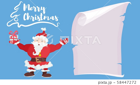 Santa Claus on a blue background with a scroll 58447272