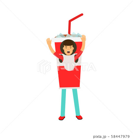 Young Guy Character Standing Wearing Coke Costume And Waving Hands Vector Illustration 58447979