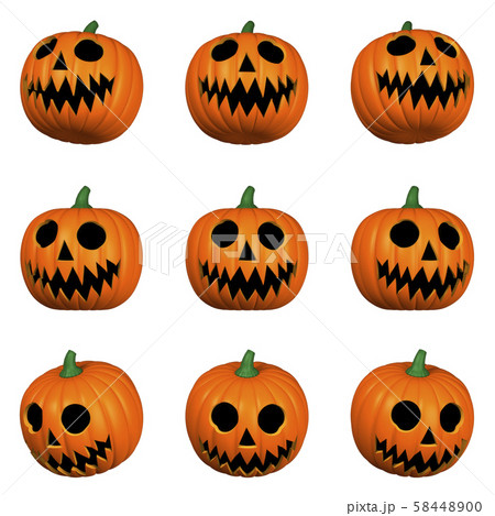 ハロウィンのカボチャ 単体 複数アングル 9点セット（1）のイラスト