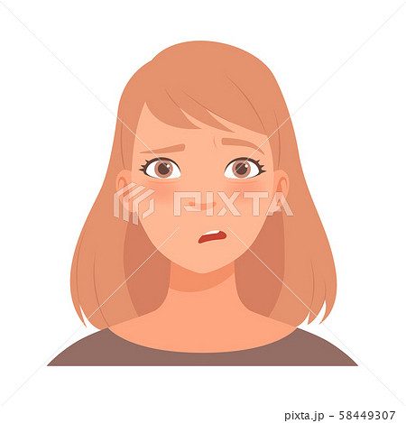 Perplexity on the face of a young woman. Vector illustration. 58449307