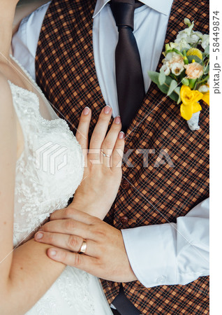 Young wedding couple outdoor. Groom and bride together 58449874