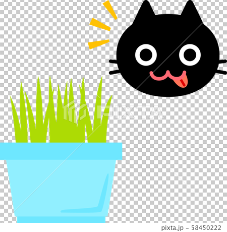 猫が食べる草と猫のアイコン のイラスト素材