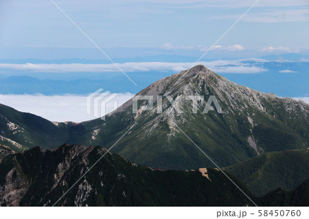 北アルプス　槍ヶ岳山頂からの風景　常念岳遠景 58450760