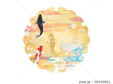 雪輪-和の装飾-わびさび-優雅に泳ぐ錦鯉 58450891