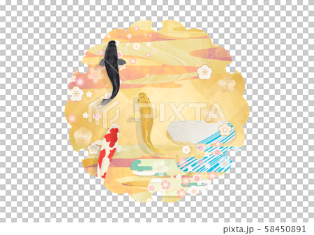 Snow ring-Japanese decoration-Wabi-sabi-Nishikigoi swimming elegantly 58450891