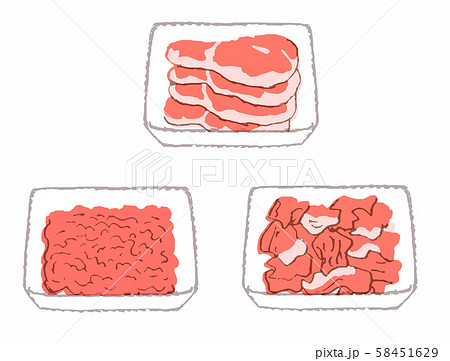 トレイに入った３種類の肉のイラスト素材