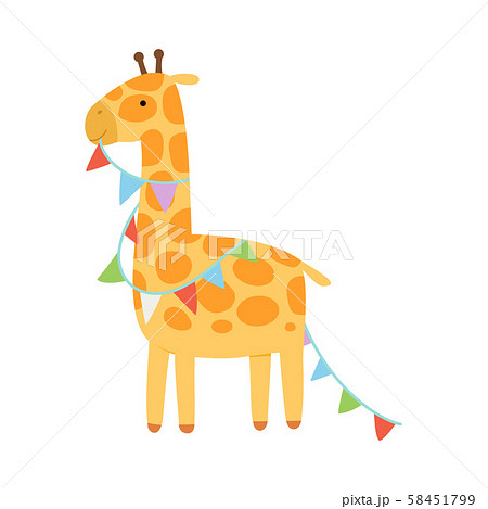 Giraffe with a garland of flags. Vector illustration on a white background. 58451799