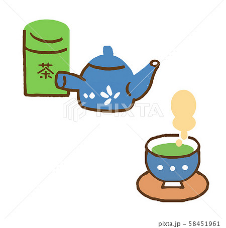 緑茶 急須とお茶のイラスト素材