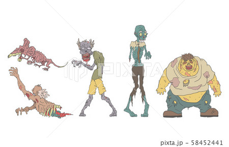 Decaying Zombies Set, Undead People and Animals, Zombie Apocalypse Vector Illustration 58452441