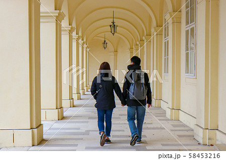 two tourist walk up the hill two tourist walk up the hill 58453216