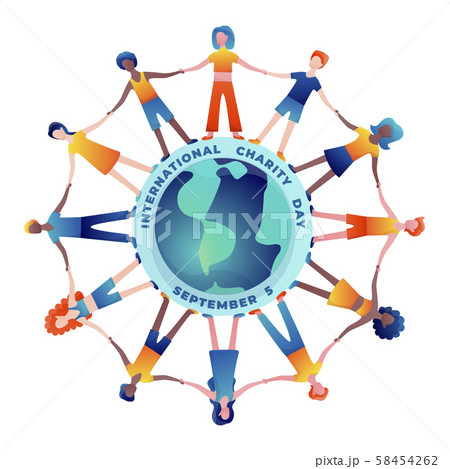 International Charity Day colorful vector illustration with people from all over the planet holding each others hands. International Charity Day colorful vector illustration with people from all over the planet holding each others hands. 58454262