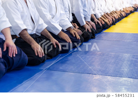 People in kimono and hakama on martial arts training 58455231