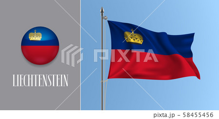 Lichtenstein waving flag on flagpole and round icon vector illustration Lichtenstein waving flag on flagpole and round icon vector illustration 58455456