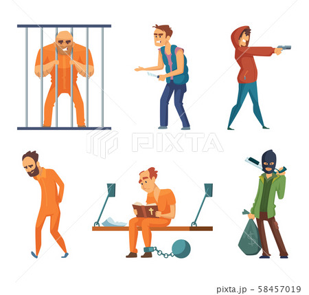 Criminals and prisoners. Set of characters in cartoon style 58457019