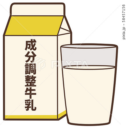 パックと透明なコップに注いだ成分調整牛乳を並べたイラスト 58457156