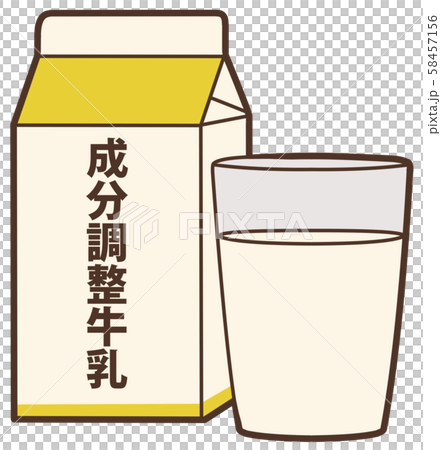 パックと透明なコップに注いだ成分調整牛乳を並べたイラスト 58457156
