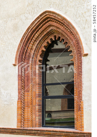 Elements of the architecture of the ancient Castle of Sforza in Milan Italy.  58457252