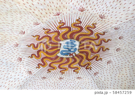 Elements of the architecture of the ancient Castle of Sforza in Milan Italy.  58457259